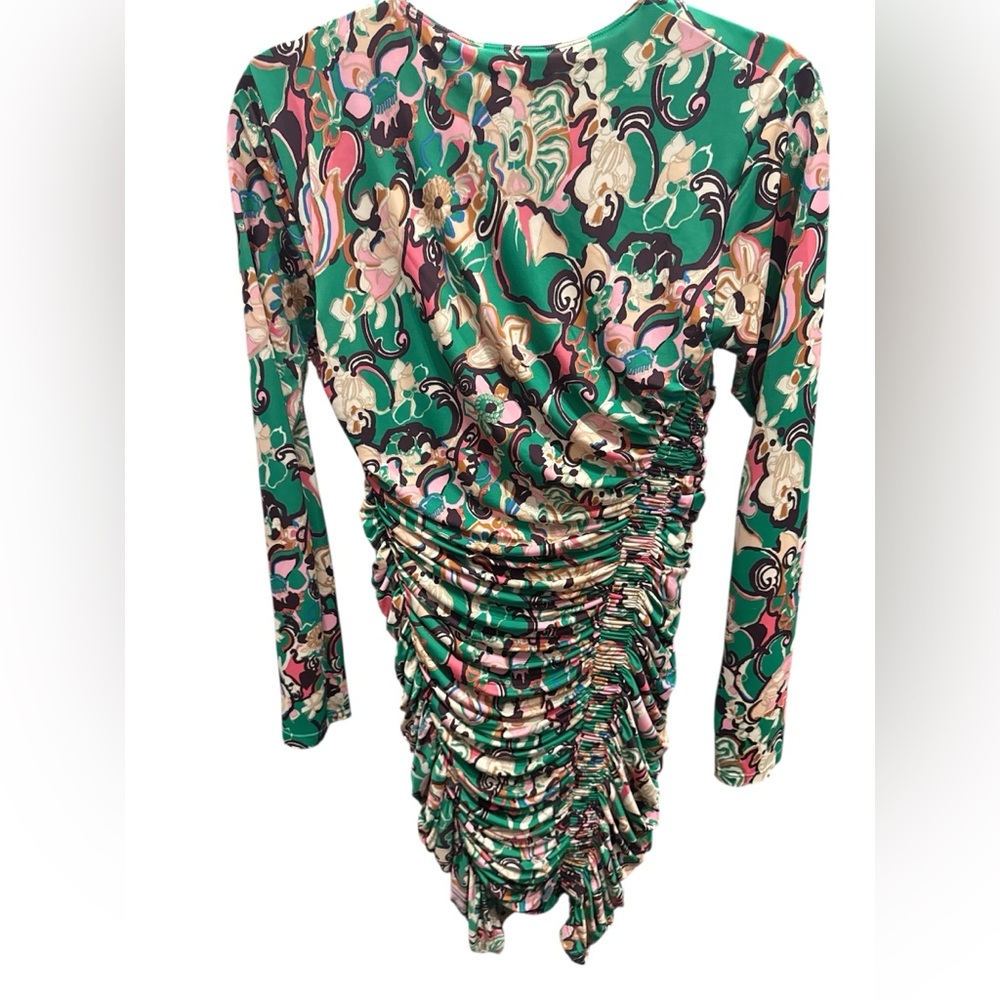 NWT A.L.C. Kiki Green Floral Ruched Stretch Dress Size Large - Picture 7 of 11